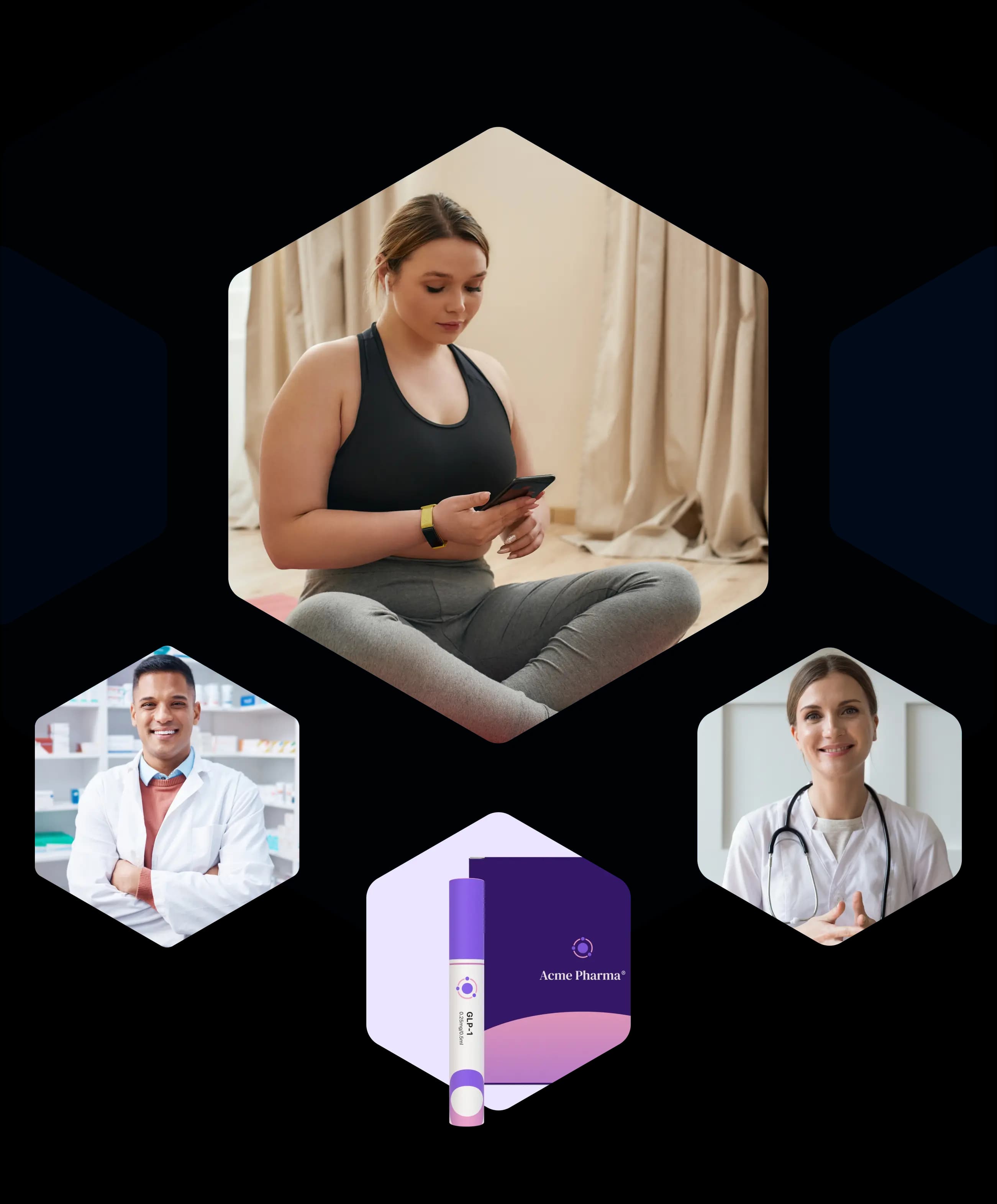 A screenshot of a video call with a healthcare professional, illustrated notifications saying 'Questionnaire Complete' and 'Your video appointment has started'